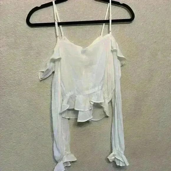 H & m white crop sz 6 preppy feminine bridal Beachy resort vacation ruffle comfy - Picture 7 of 7